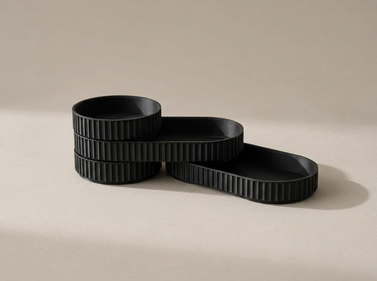 Modular desk organiser pieces in charcoal black, Architecture Series by Stellarform, designed in London